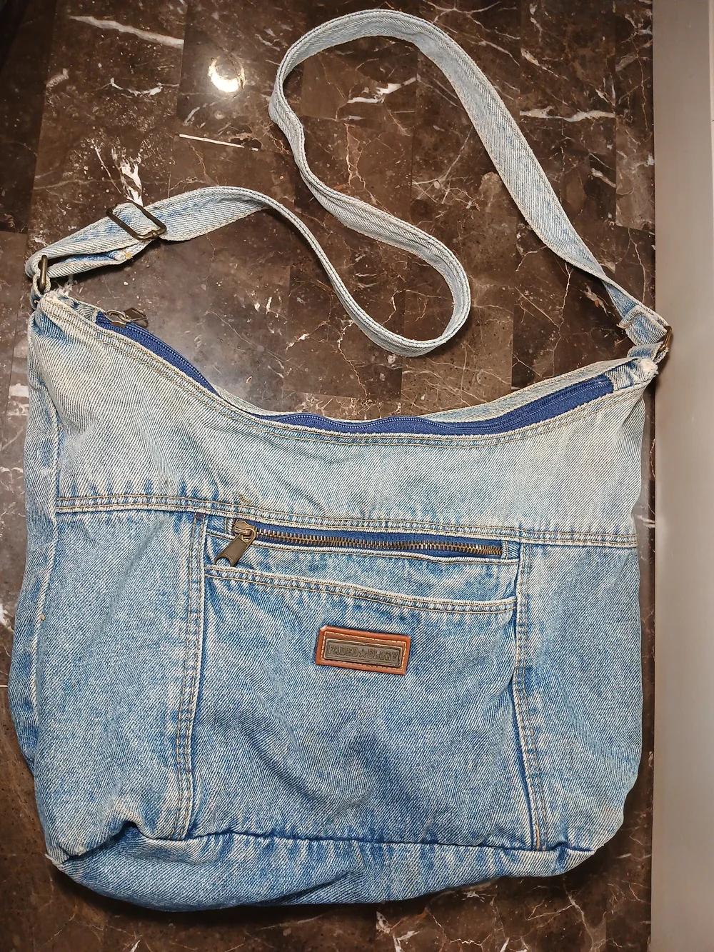Y2k Faded Glory Light Blue Denim Messenger Bag with Adjustable Strap